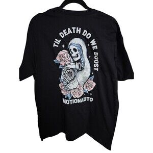 Motion Auto Mens XL Skull Roses Graphic Tshirt Til Death Do We Boost Tee Black